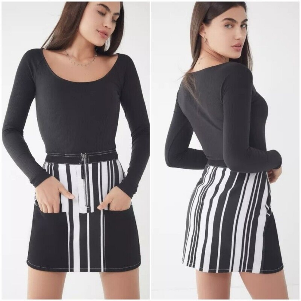 BDG Urban Outfitters Ruby Striped Denim Skirt Color Block Pockets Black Small